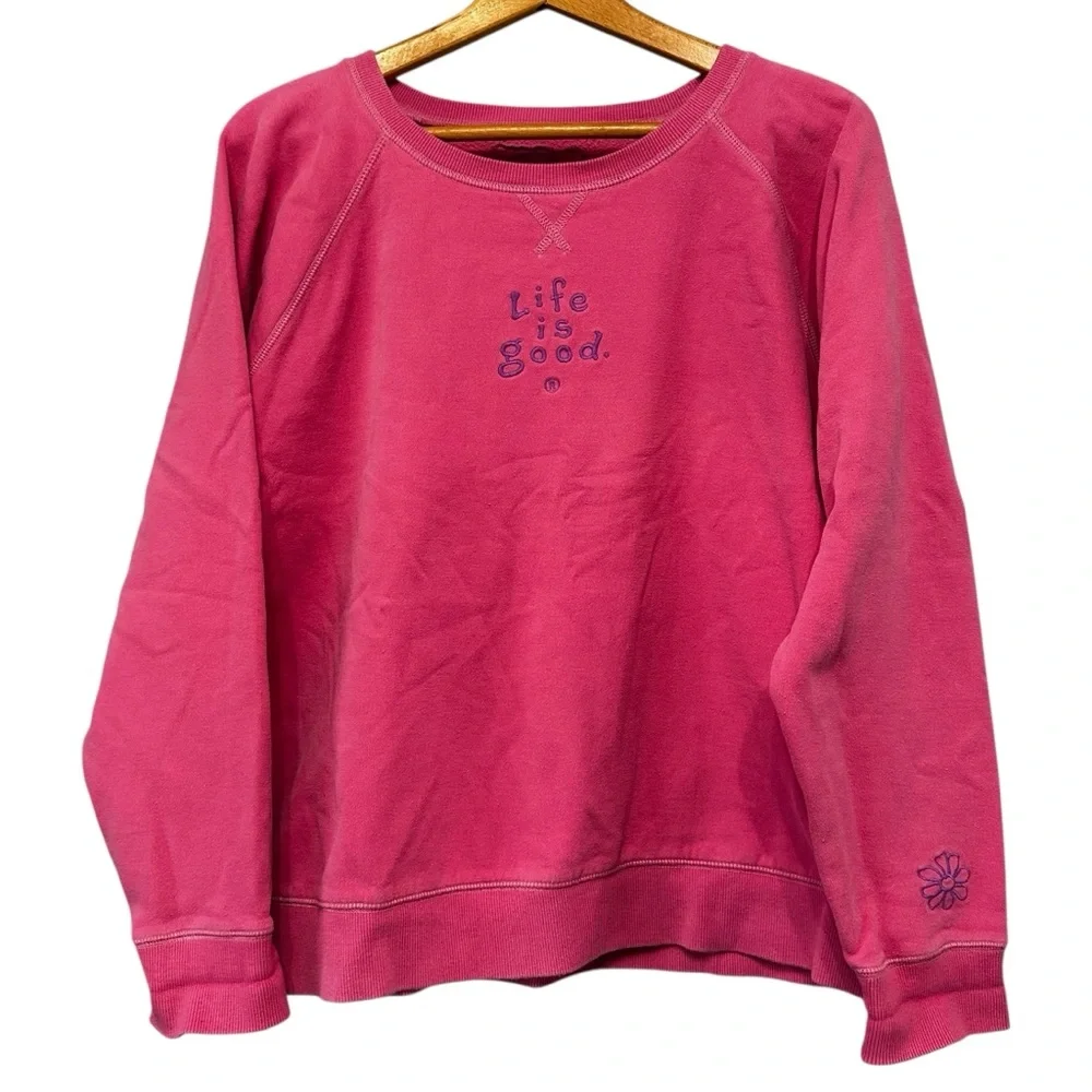 Life is Good Women's Pink Crewneck Sweatshirt - Picture 1 of 11